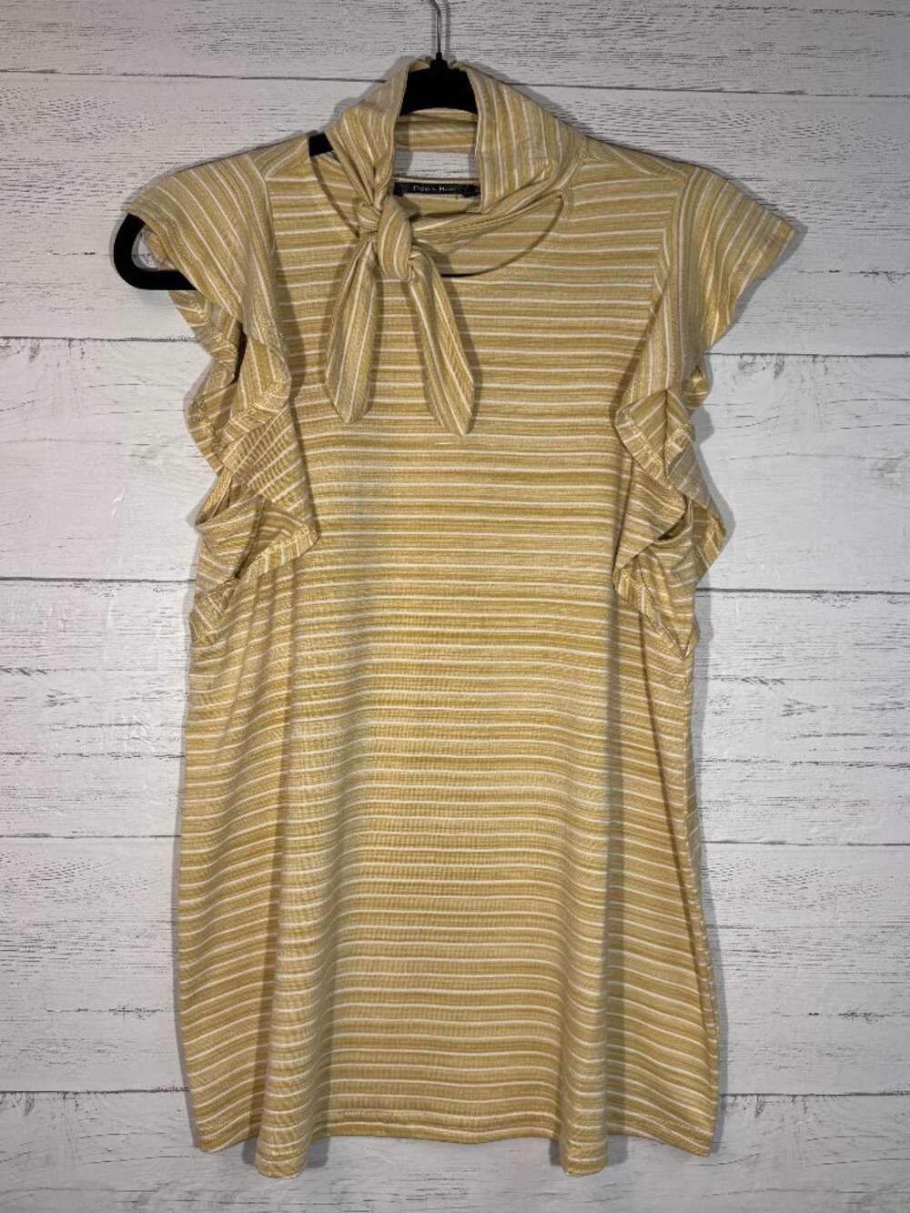 Doe & Rae Leeza Striped Mustard Tee with Pussycat Bow